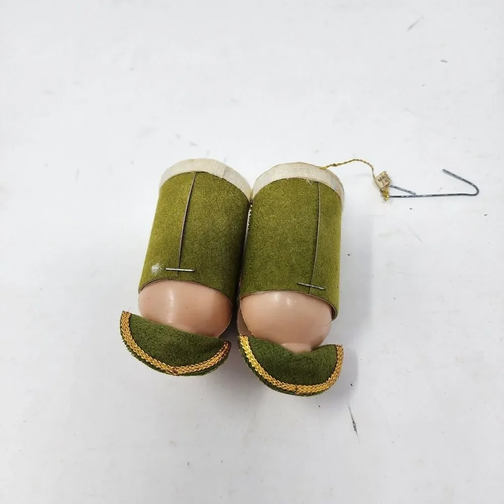 Vintage 60s‎ Pair Soldier Head Christmas Ornaments 3.5in Plastic Elf Face Japan